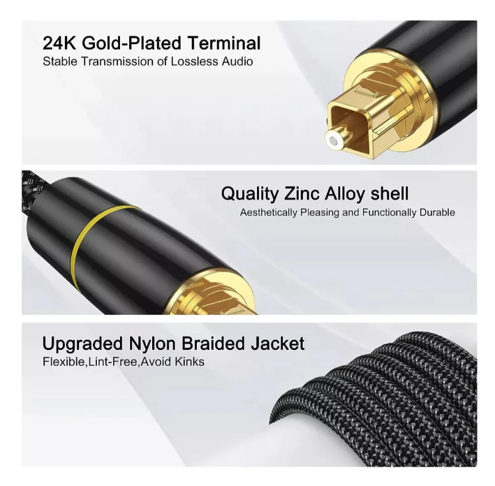 Cable Audio Digital Optico Toslink Alta Calidad Encordado 2m-6