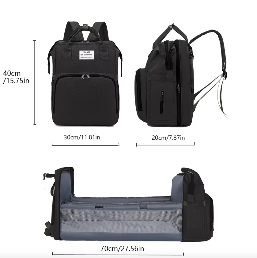 Mochila Maternal Cuna Plegable Bolso Pa alera Mudador Negro-6