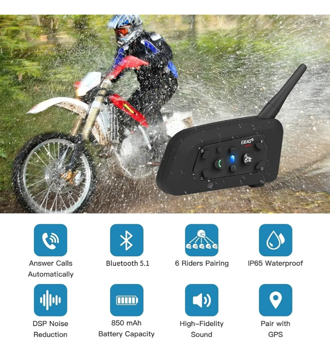 Intercomunicador De Motocicleta Ejeas V6 Pro Bluetooth-5