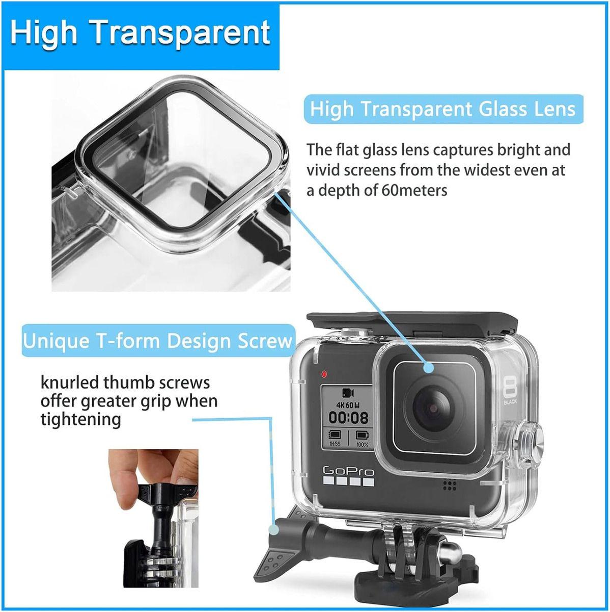 Carcasa Sumergible Impermeable Para Gopro Hero 8 Black (60m)-3