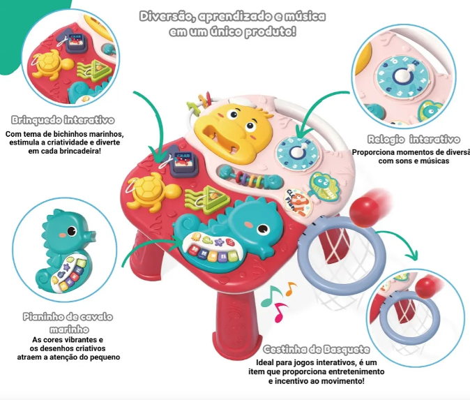 Mesa Actividades Bebe Didactica Musical Juguete Juego 2 en 1 Rojo-5