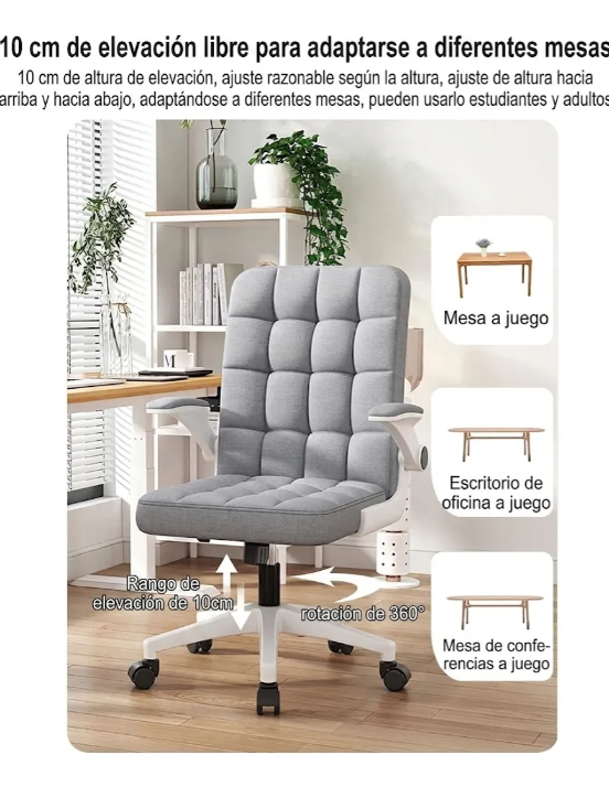 Silla Oficina Ergon mica Tela Gris Con Apoyabrazos Ajustable-2