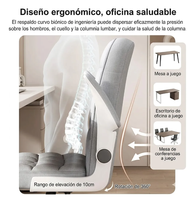 Silla Oficina Ergon mica Tela Gris Con Apoyabrazos Ajustable-3