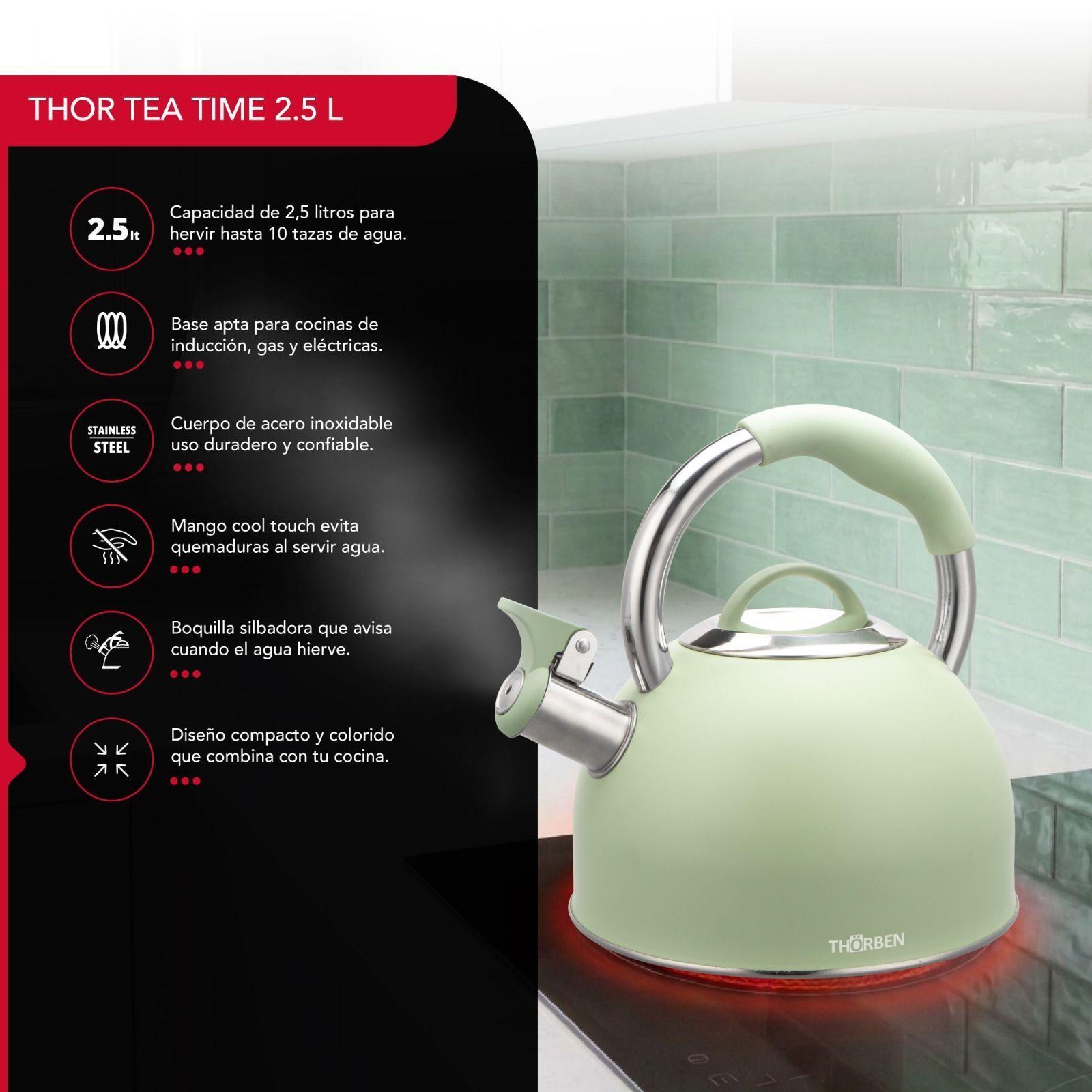 Tetera Thor Tea Time Verde 2 5L Acero Inoxidable Silbadora-2