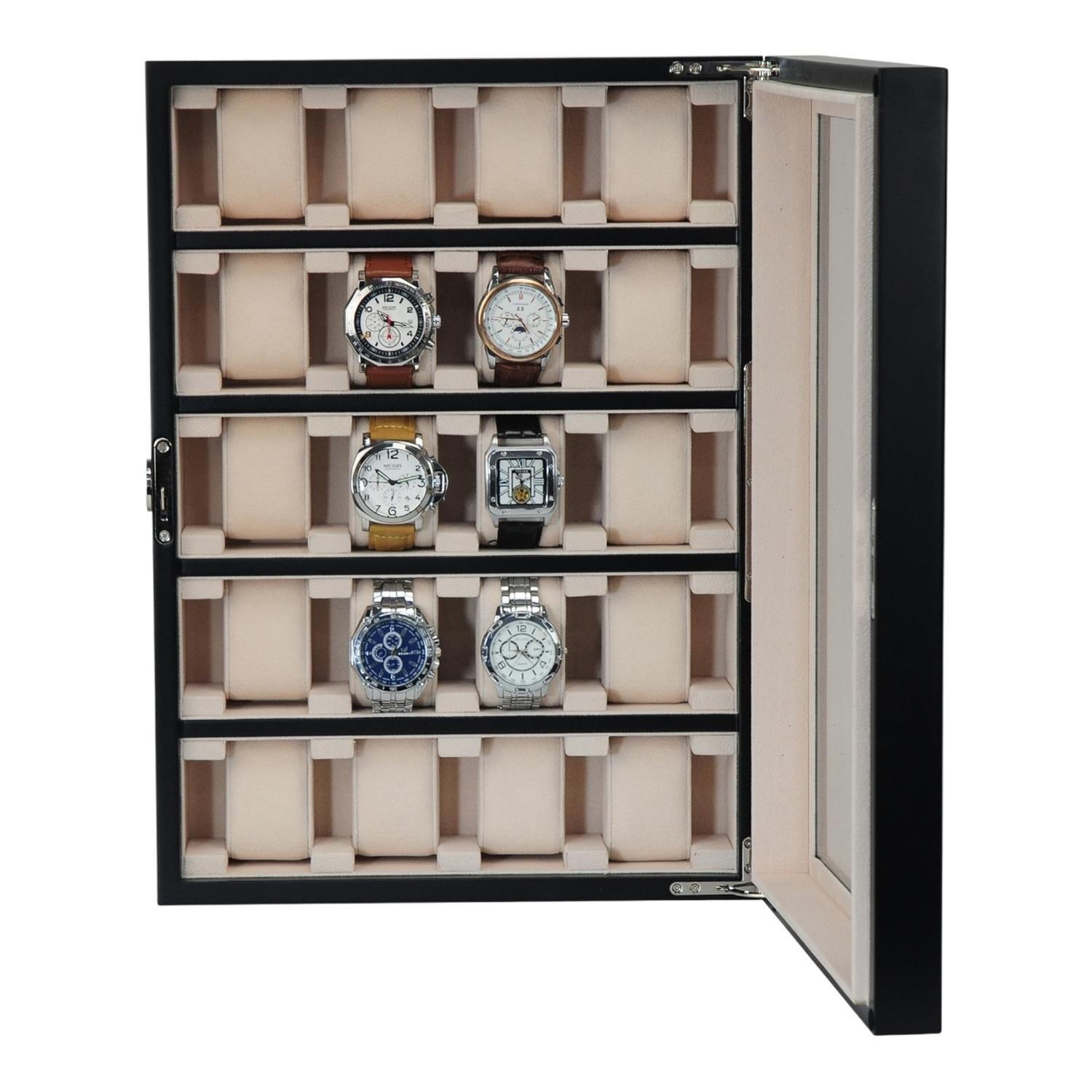 Gabinete Para Relojes 20 Espacios Madera Negra Mate-3