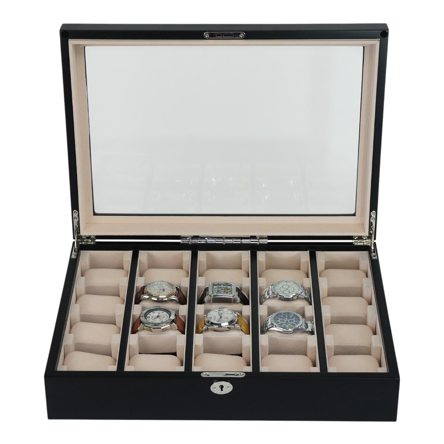 Gabinete Para Relojes 20 Espacios Madera Negra Mate-5