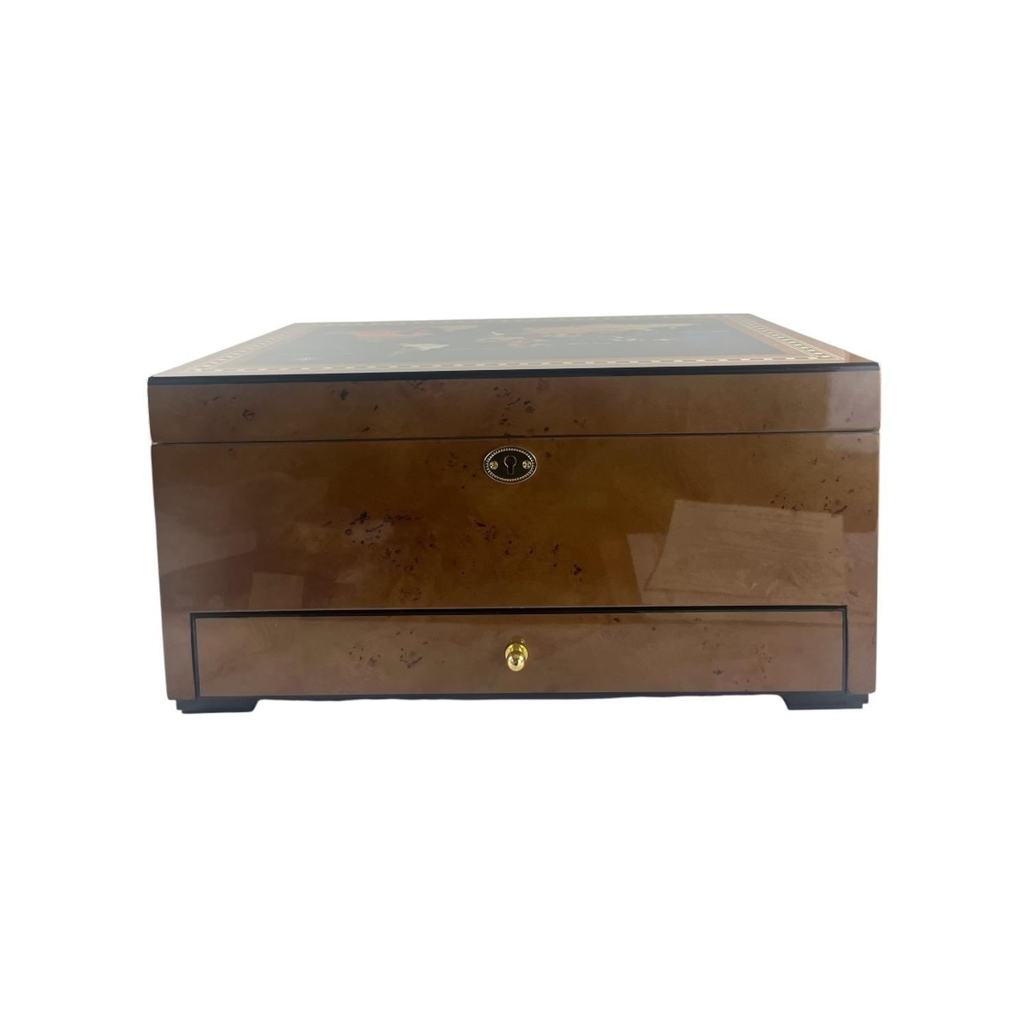 Caja Humidor de Puros con Mapa del Mundo y Cajon-2