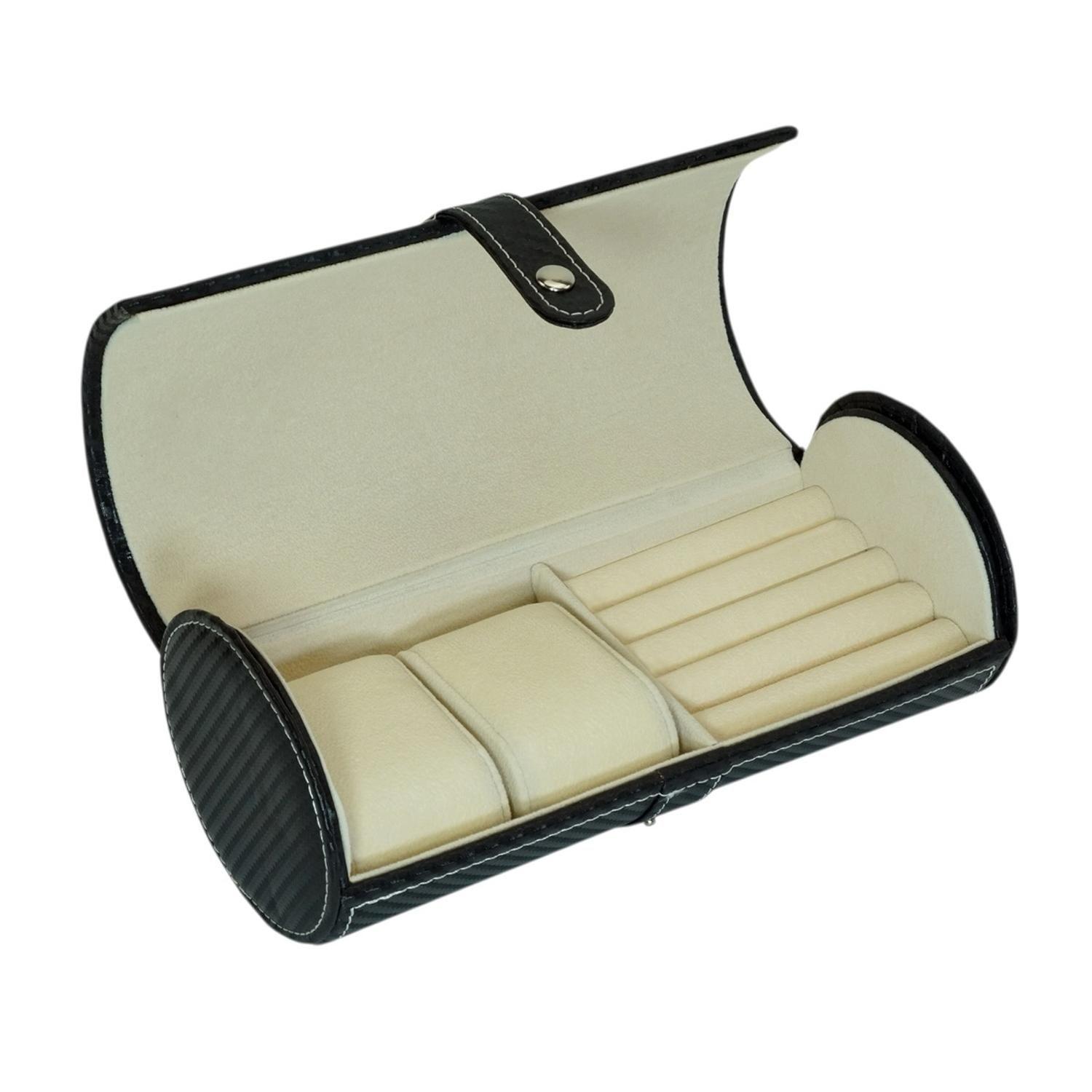 Caja Redonda Reloj y Joyas Fibra Carbono Negra-2
