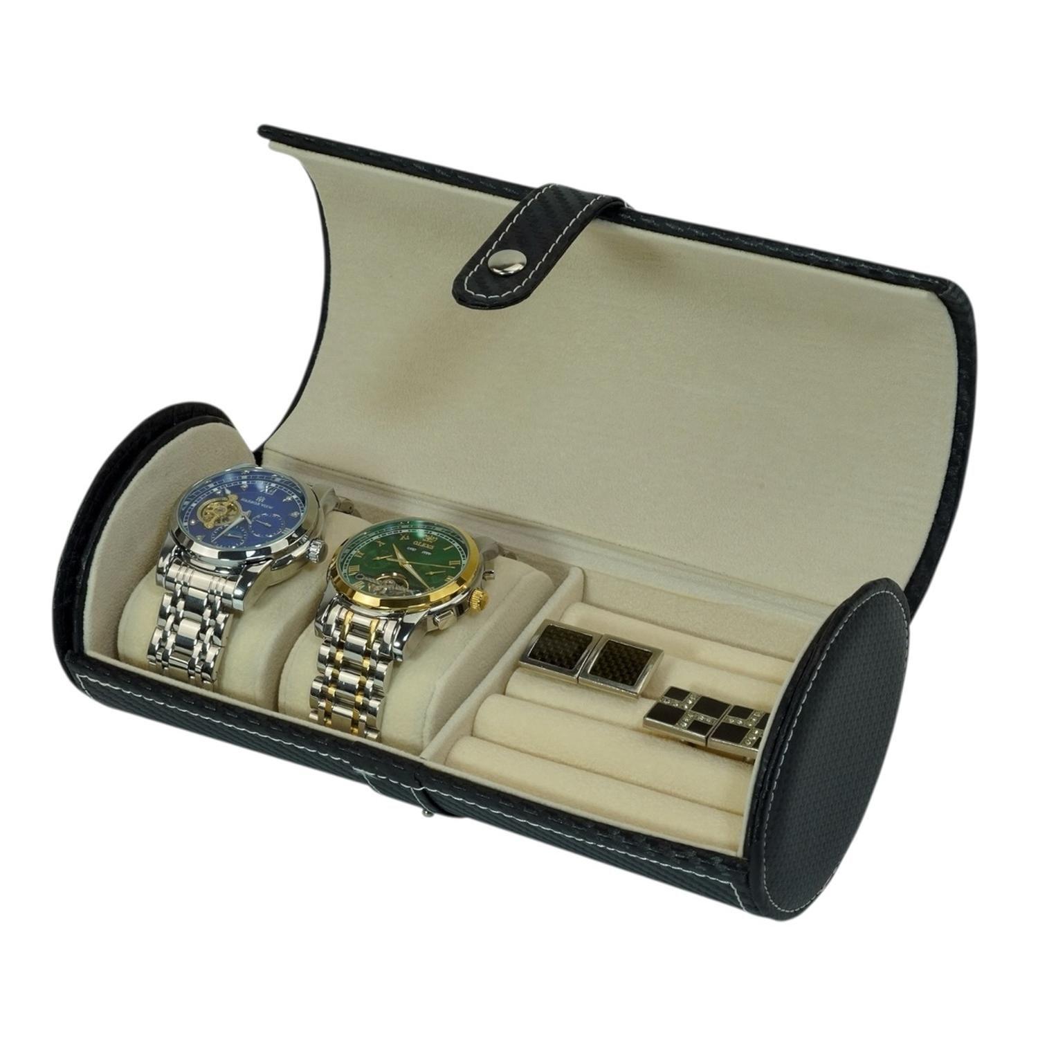 Caja Redonda Reloj y Joyas Fibra Carbono Negra-3