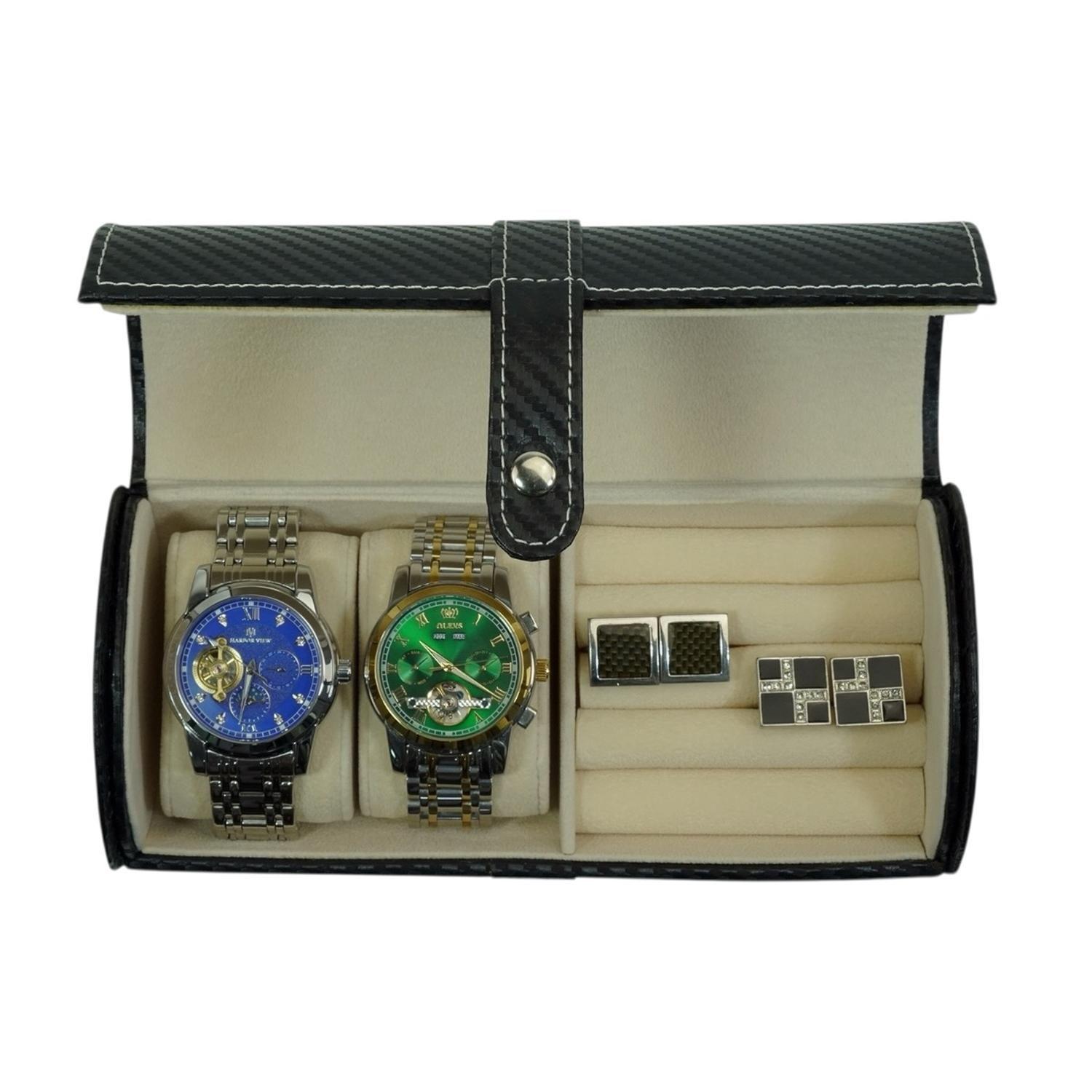 Caja Redonda Reloj y Joyas Fibra Carbono Negra-5
