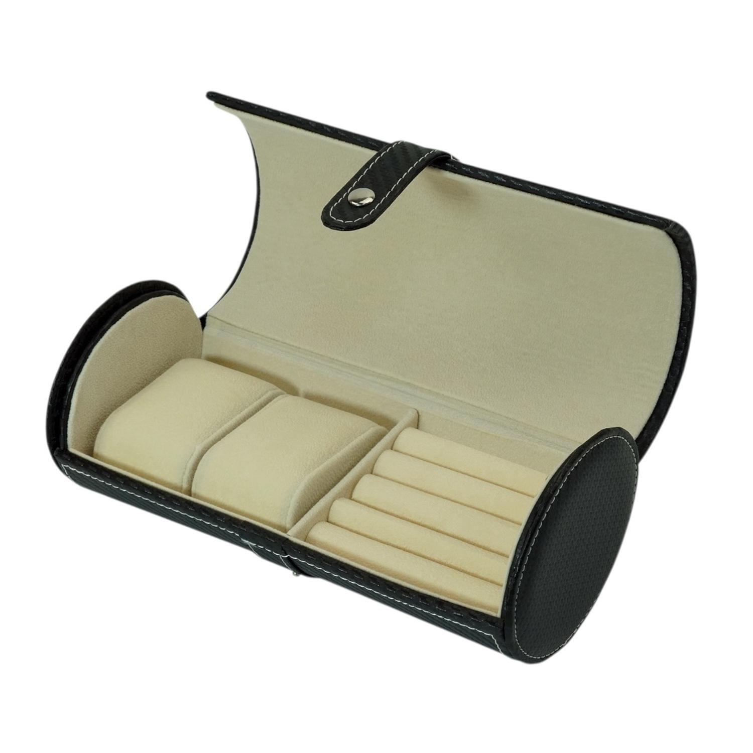 Caja Redonda Reloj y Joyas Fibra Carbono Negra-6
