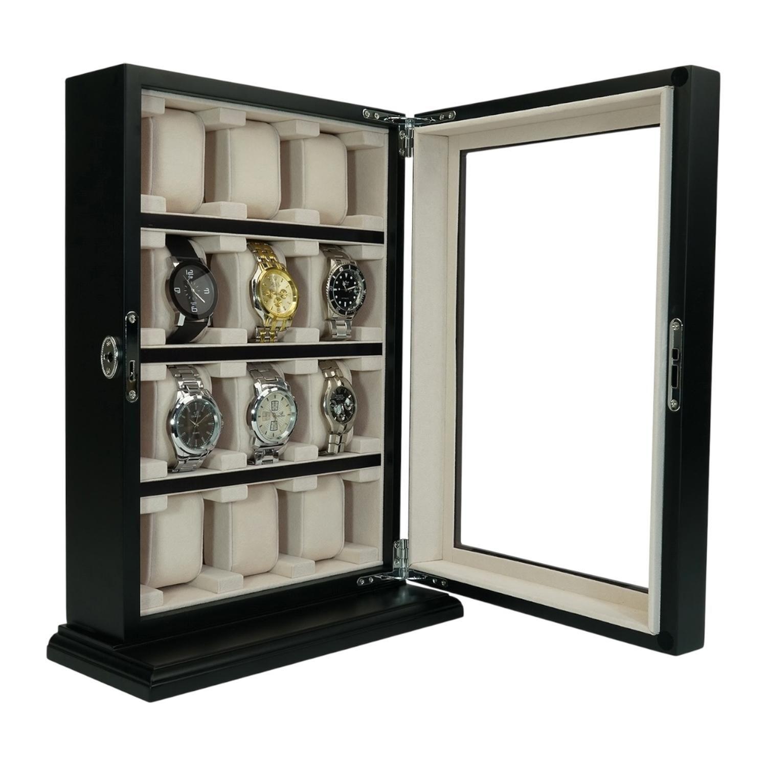 Gabinete Para Relojes 12 Espacios Negro Con Vidrio-2