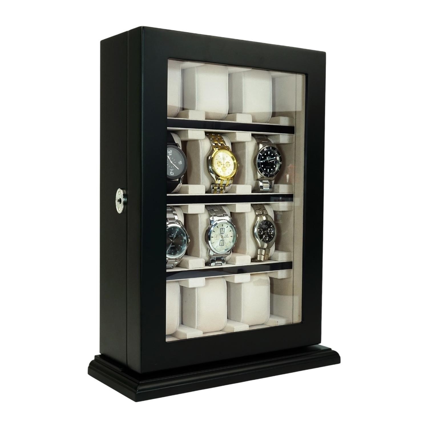 Gabinete Para Relojes 12 Espacios Negro Con Vidrio-3