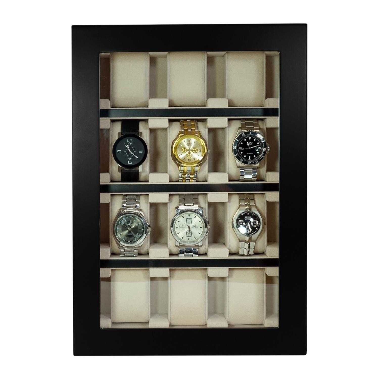 Gabinete Para Relojes 12 Espacios Negro Con Vidrio-5