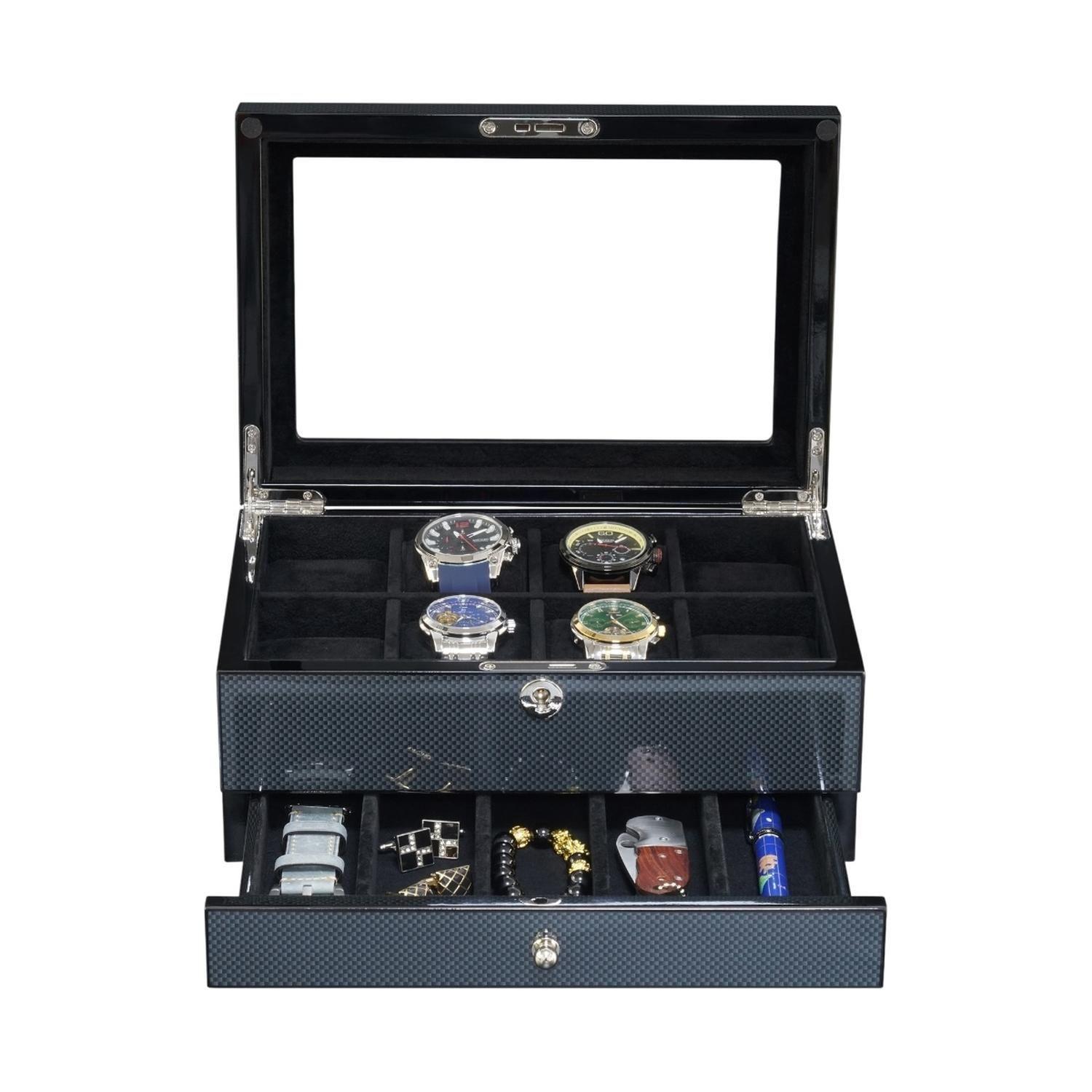 Caja Para Relojes 8 Espacios Con Cajon Fibra De Carbono-4