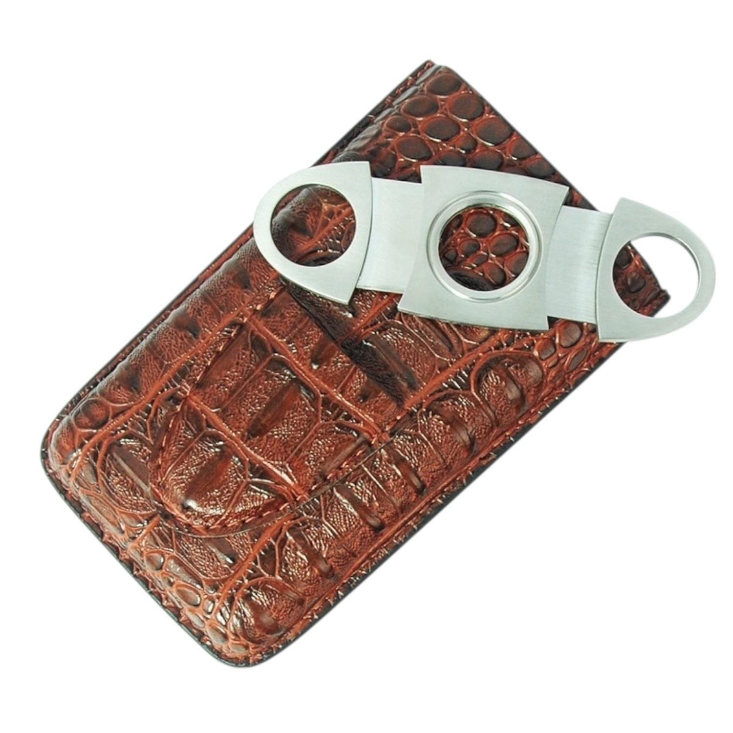 Estuche para 3 Puros PU Croco Marron con Cortador-5