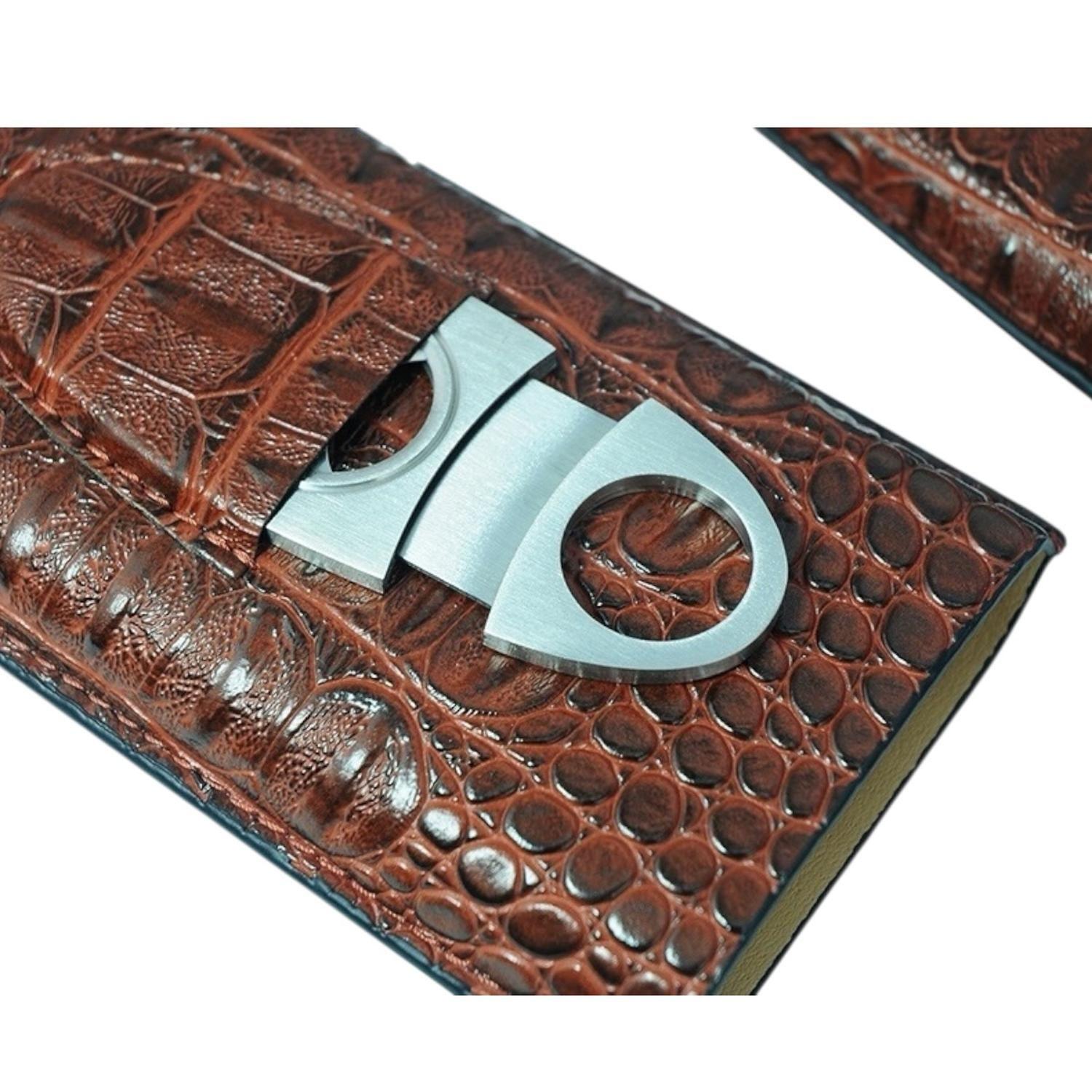 Estuche para 3 Puros PU Croco Marron con Cortador-6