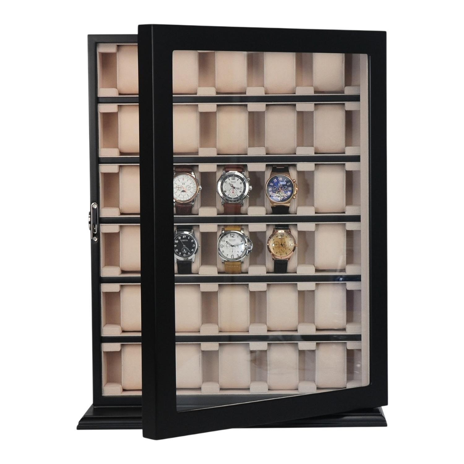 Gabinete Para Relojes 30 Espacios Madera Negra Mate-2