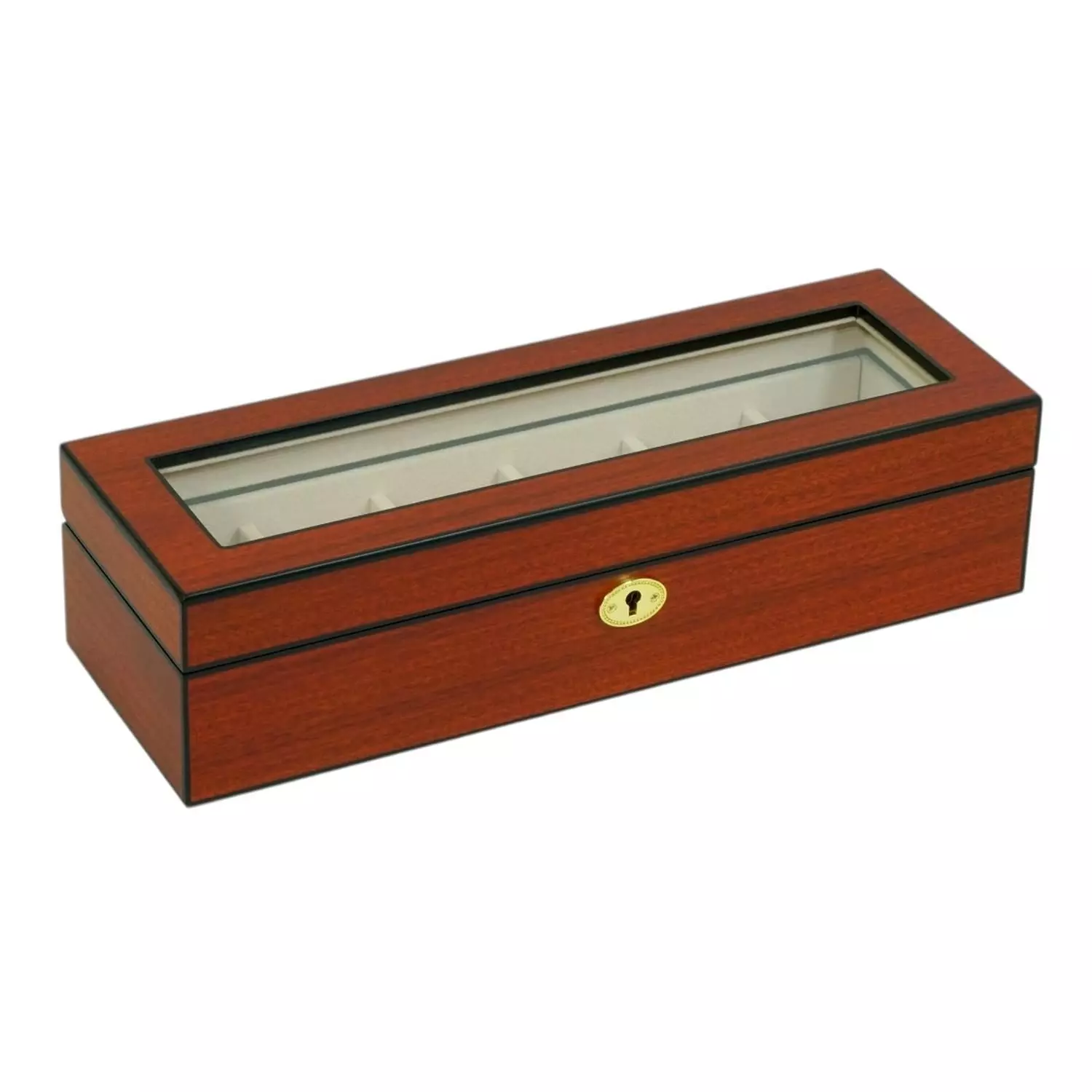 Caja para Relojes 6 Espacios MDF Cherry Con Vidrio-2