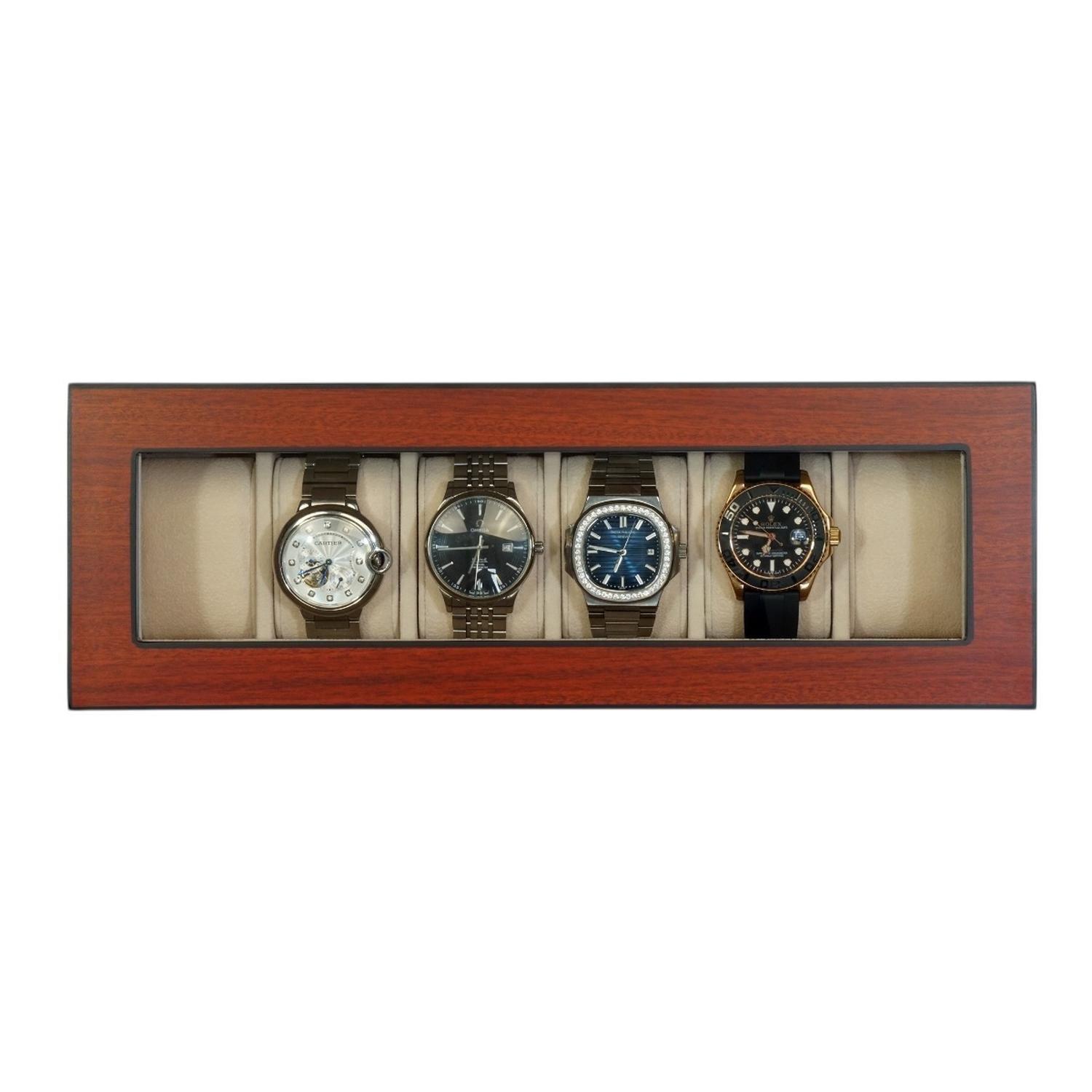 Caja para Relojes 6 Espacios MDF Cherry Con Vidrio-3