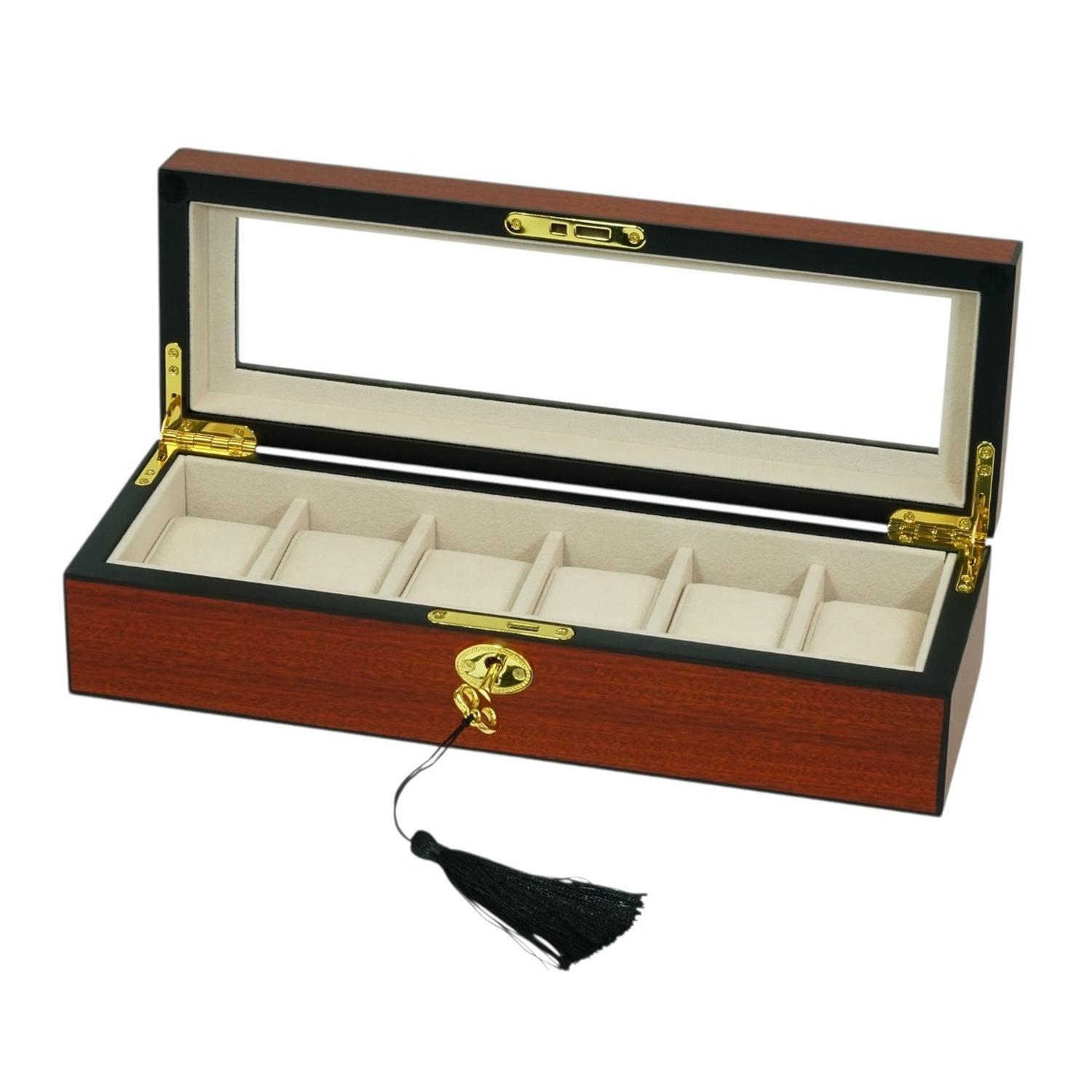 Caja para Relojes 6 Espacios MDF Cherry Con Vidrio-4