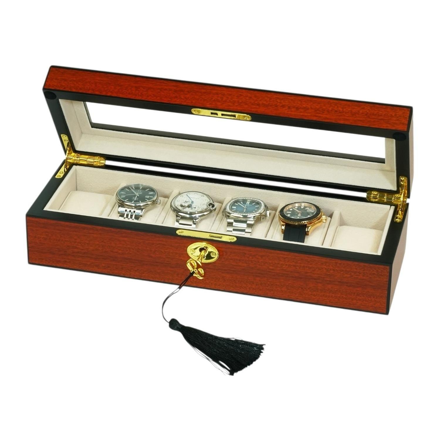 Caja para Relojes 6 Espacios MDF Cherry Con Vidrio-5
