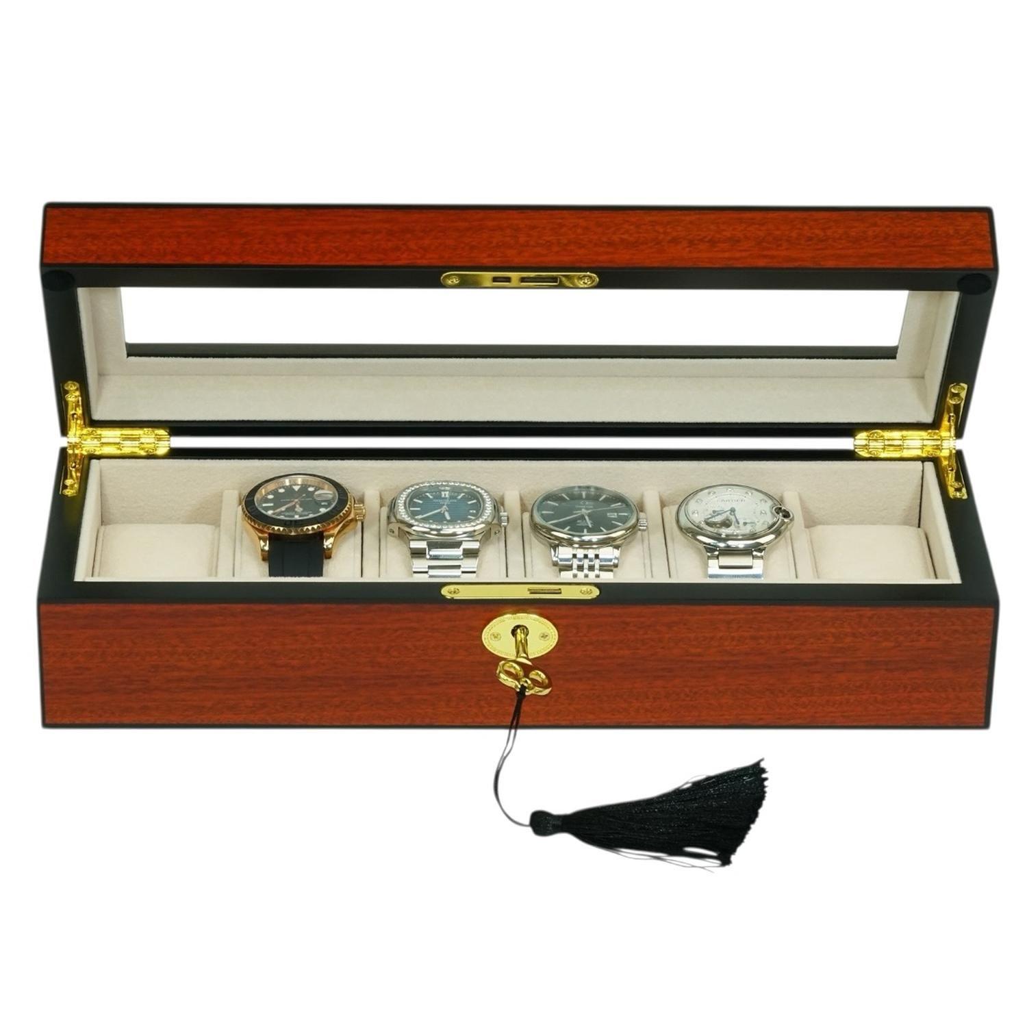 Caja para Relojes 6 Espacios MDF Cherry Con Vidrio-6