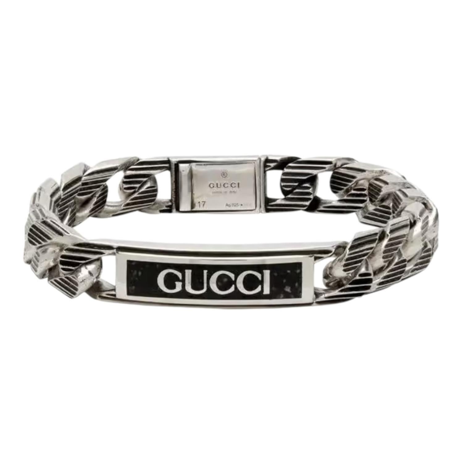 Pulsera Brazalete Gucci Unisex Link Tag G Plata Talla 17-0