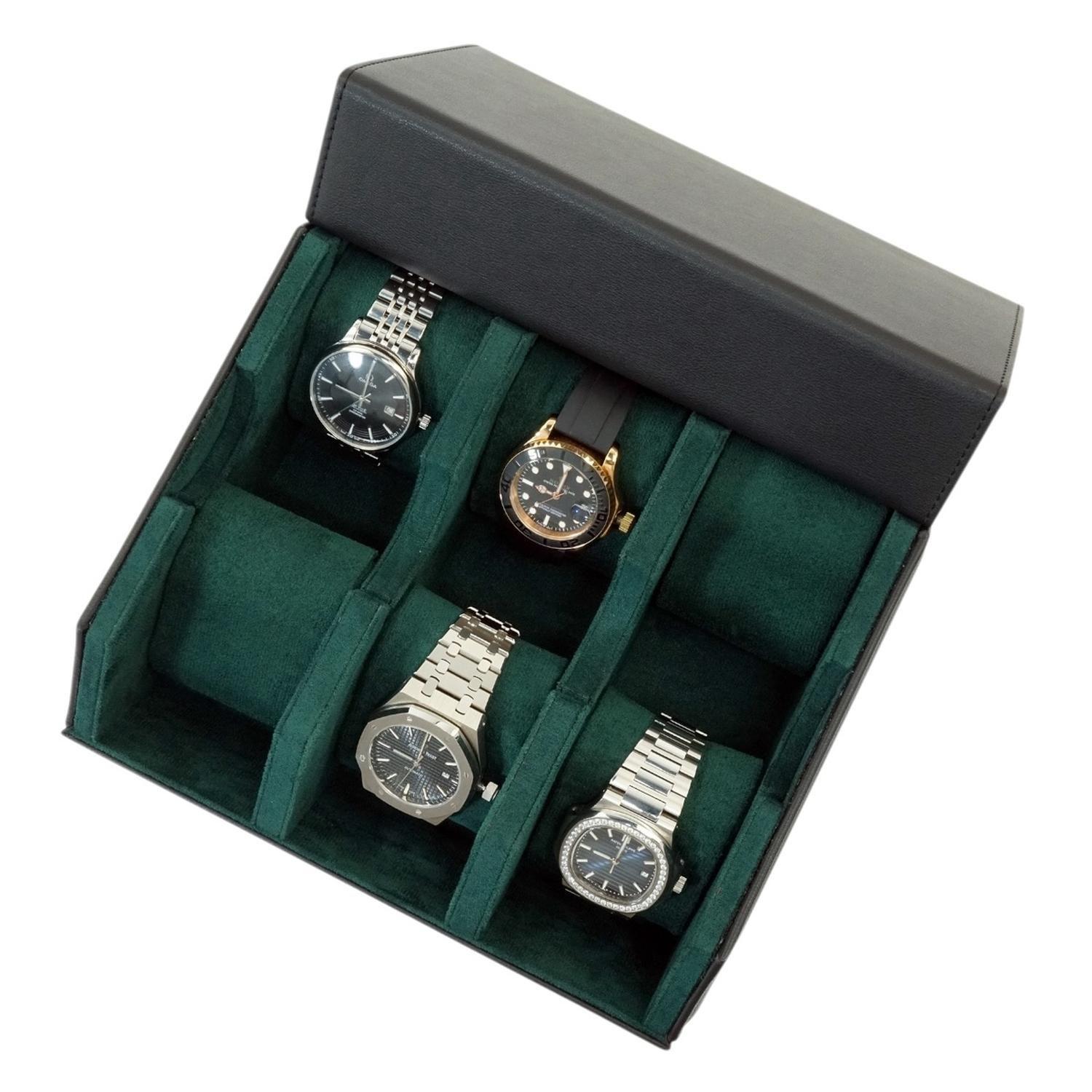 Caja para Relojes Cuero 6 Espacios Hexagonal Negro-5