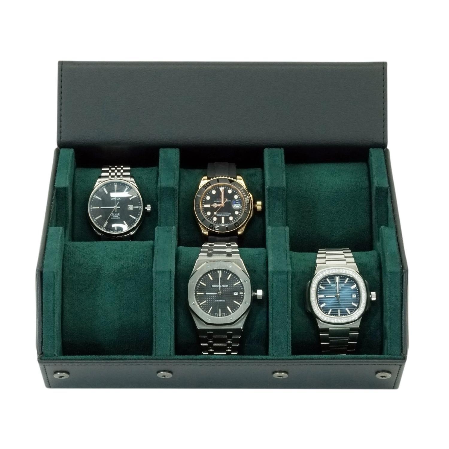 Caja para Relojes Cuero 6 Espacios Hexagonal Negro-2