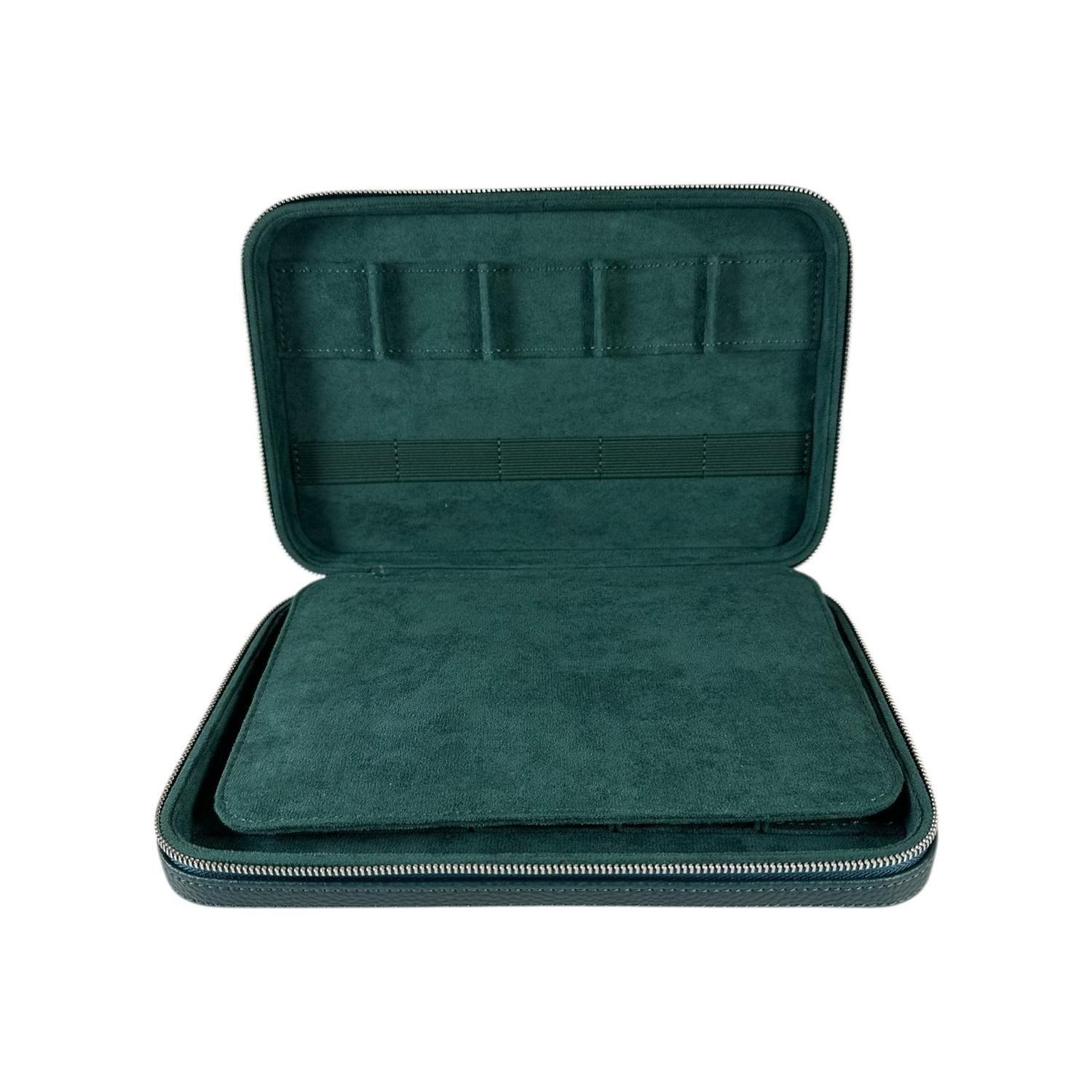 Estuche Organizador Verde con Cierre para Joyas y Reloj-3