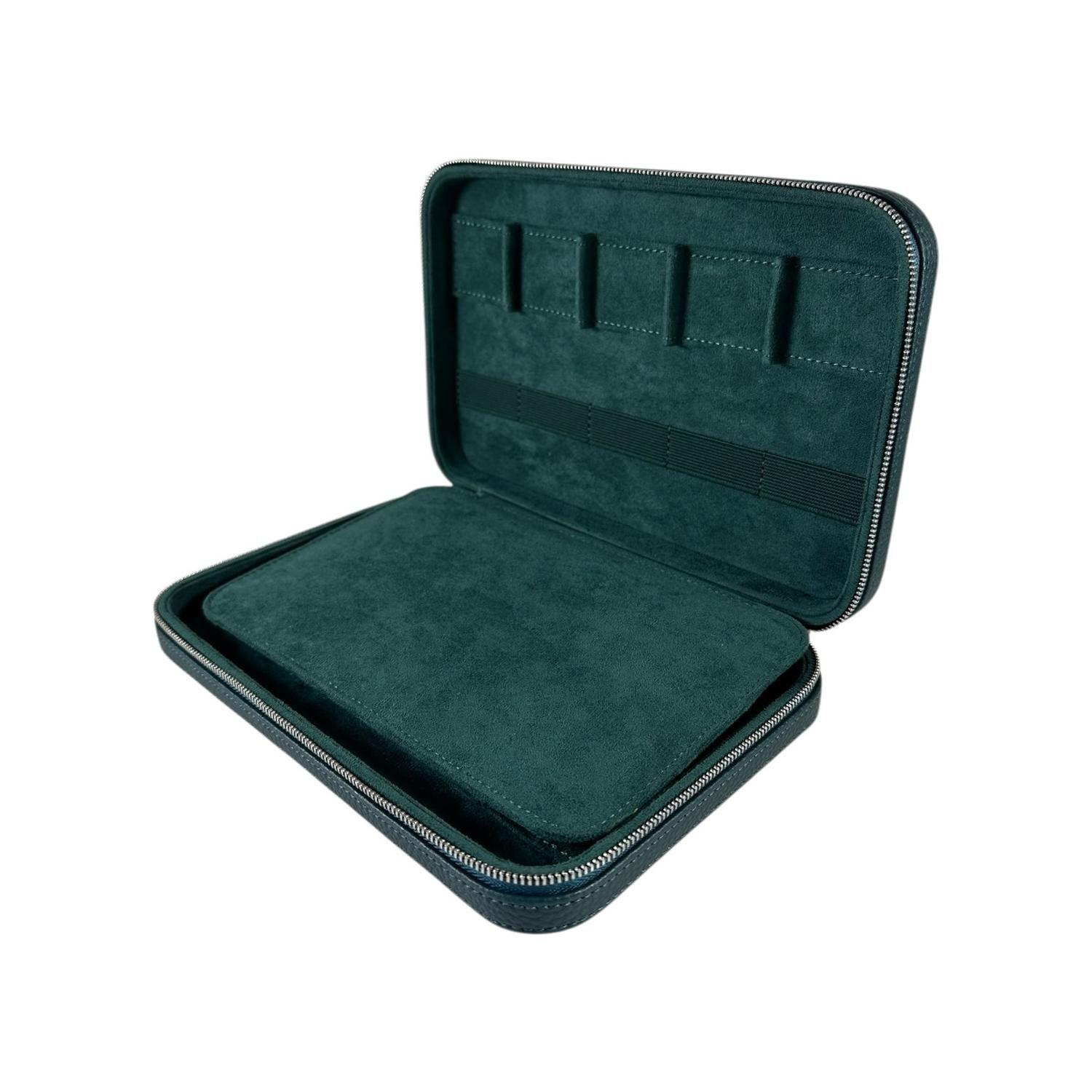 Estuche Organizador Verde con Cierre para Joyas y Reloj-5