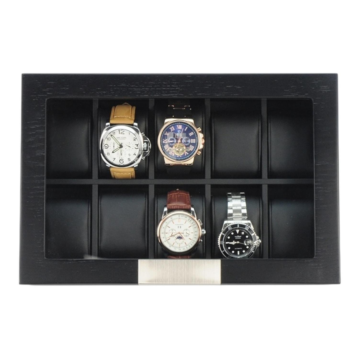 Caja Para Relojes 10 Espacios Madera Negra Con Roble-2