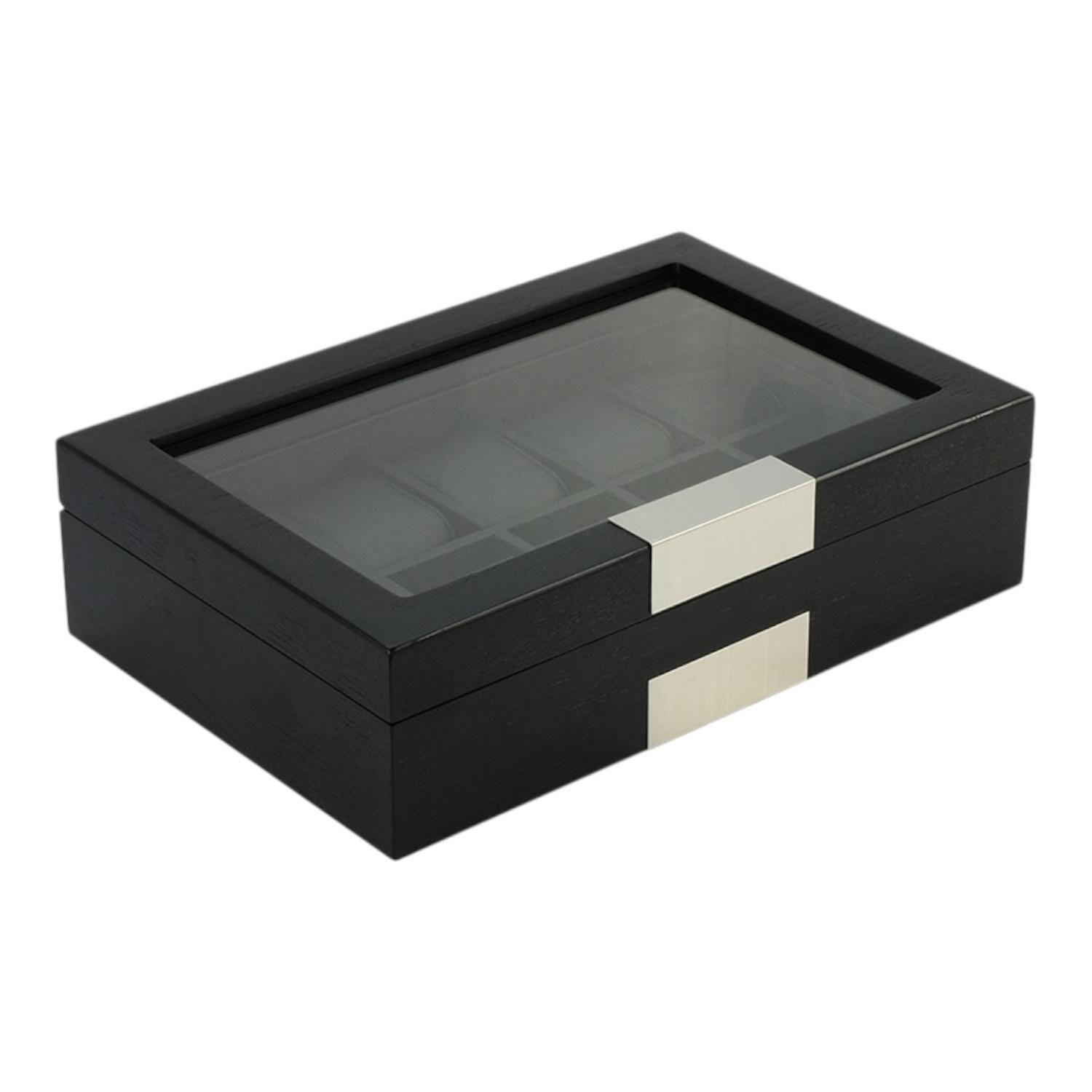 Caja Para Relojes 10 Espacios Madera Negra Con Roble-3