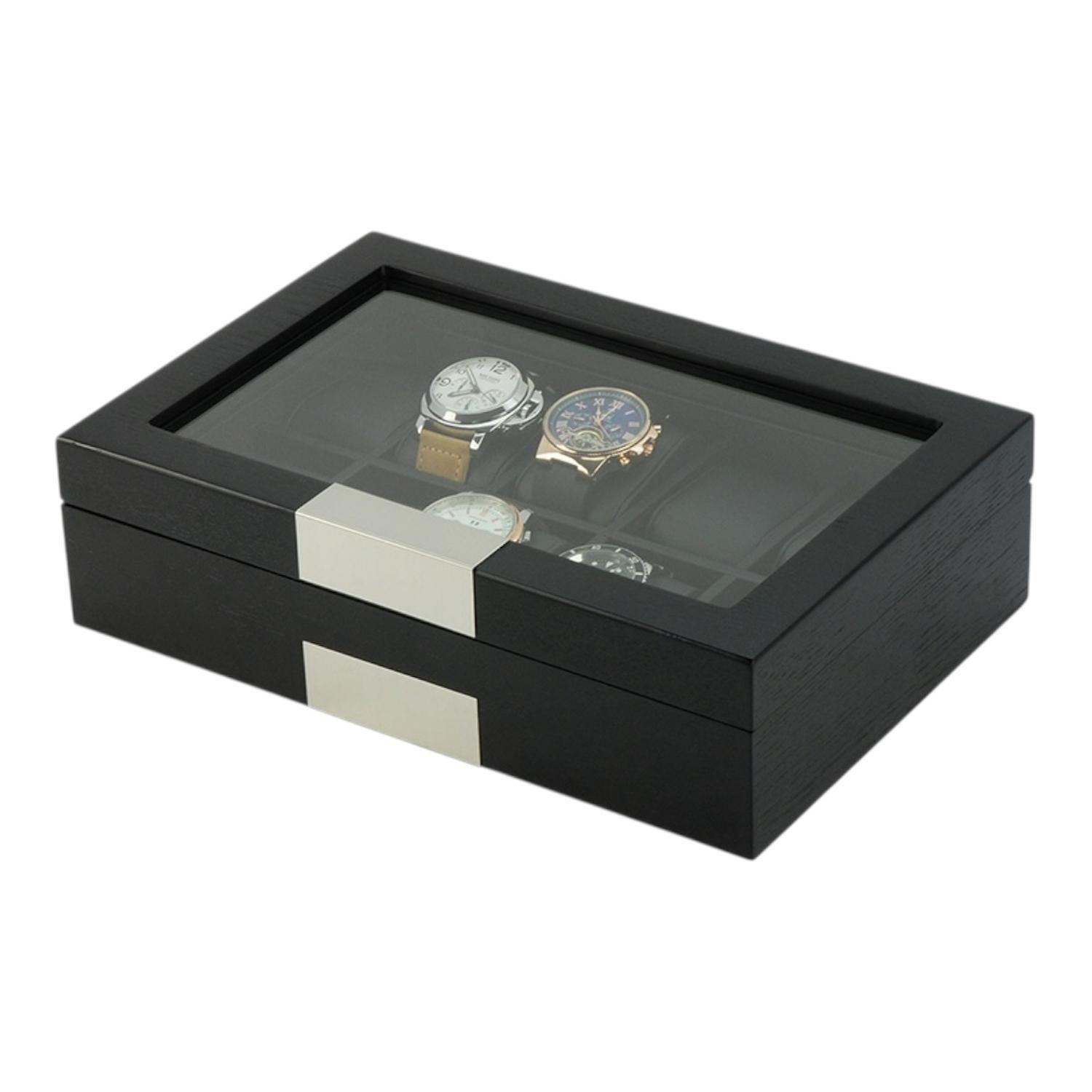 Caja Para Relojes 10 Espacios Madera Negra Con Roble-4