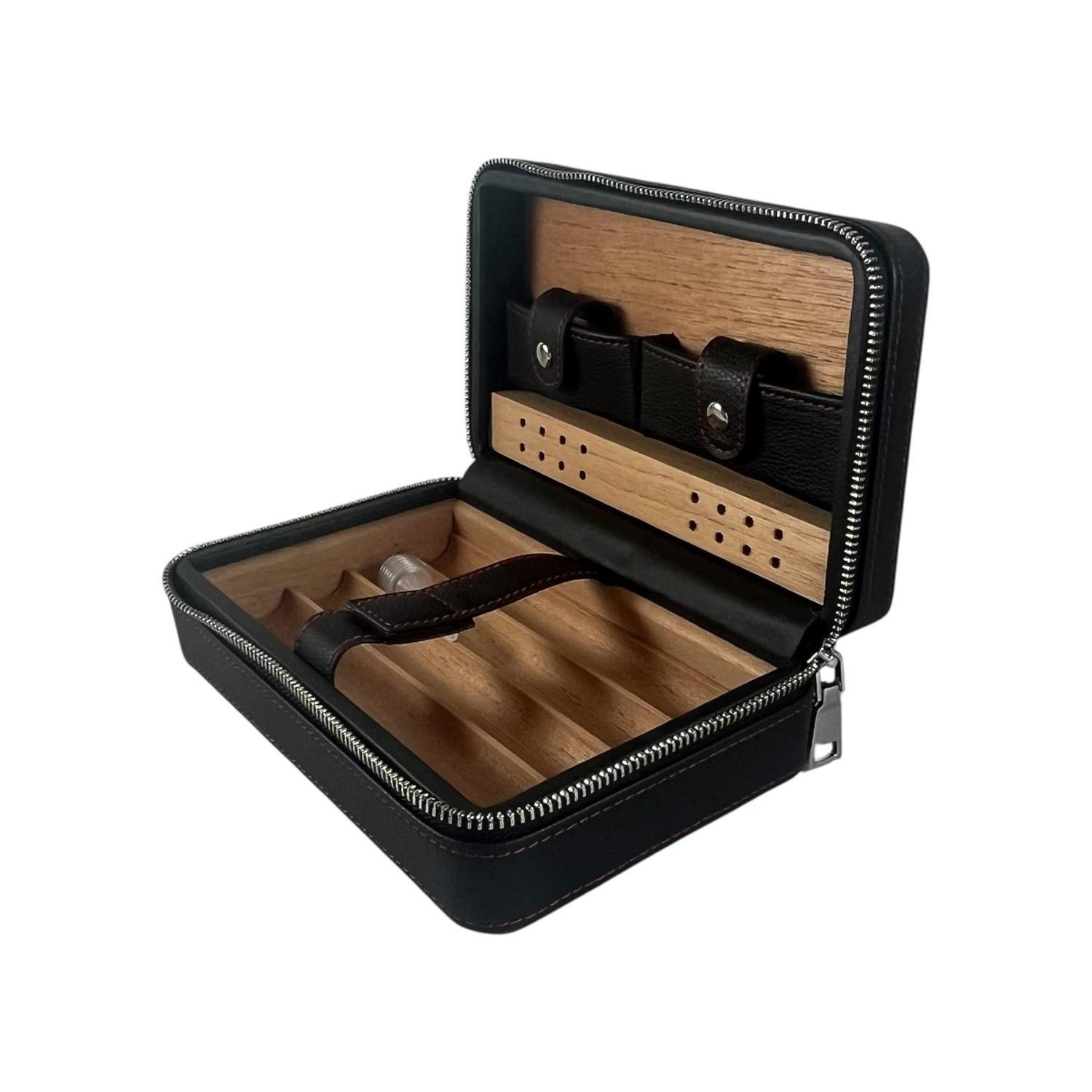 Estuche Humidor de Puros para Viaje Cuero PU Negro-3