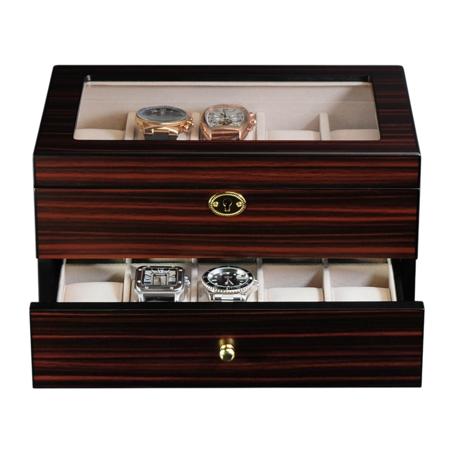 Caja Para Relojes 20 Espacios Madera Ebano Interior Marfil-2