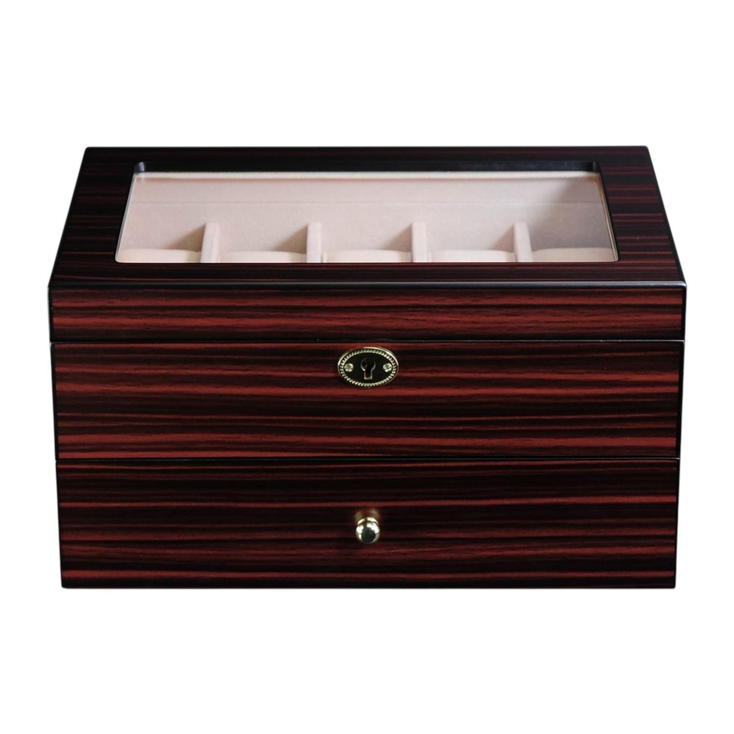 Caja Para Relojes 20 Espacios Madera Ebano Interior Marfil-4