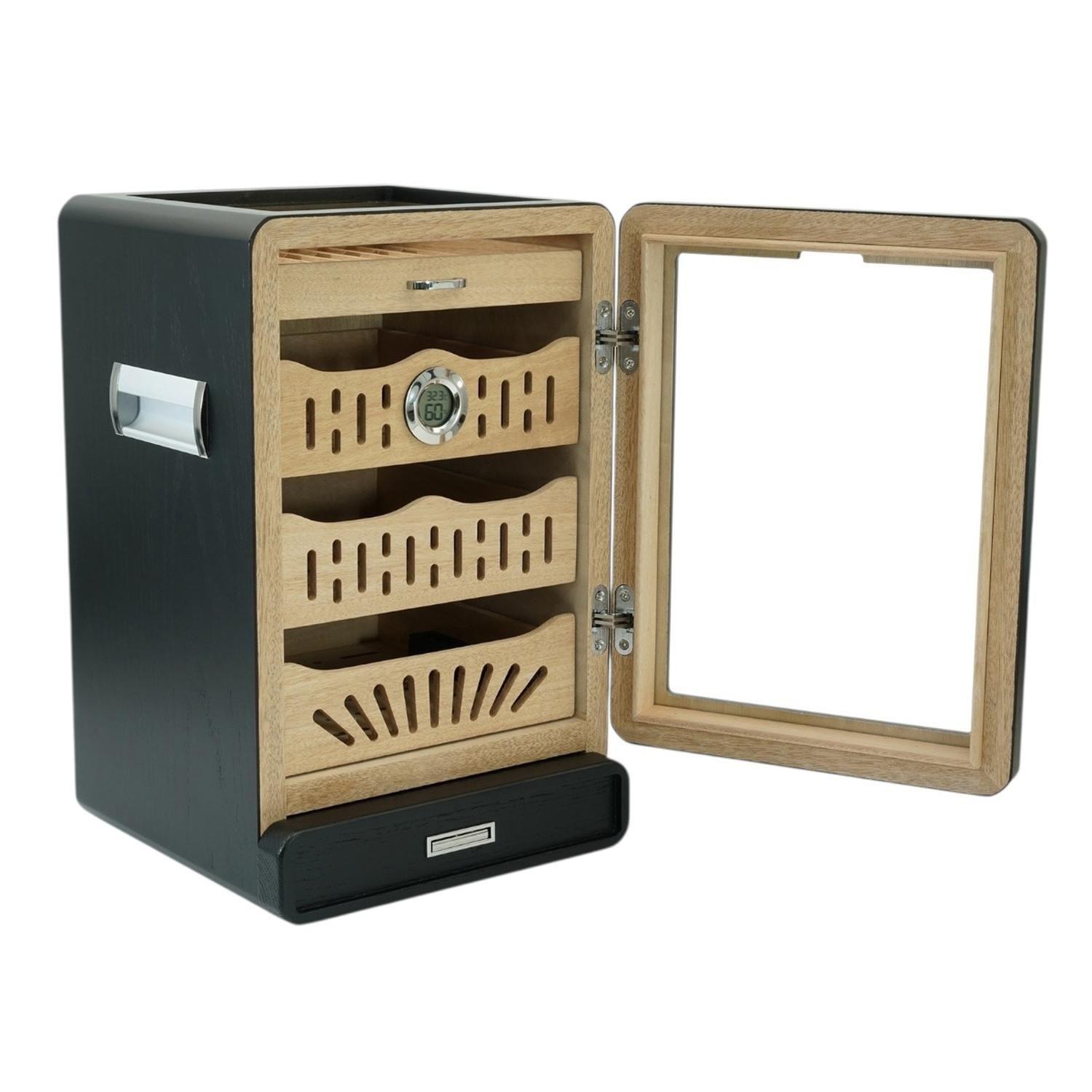 Gabinete Humidor Negro Mate 4 Bandejas y Cajon-2