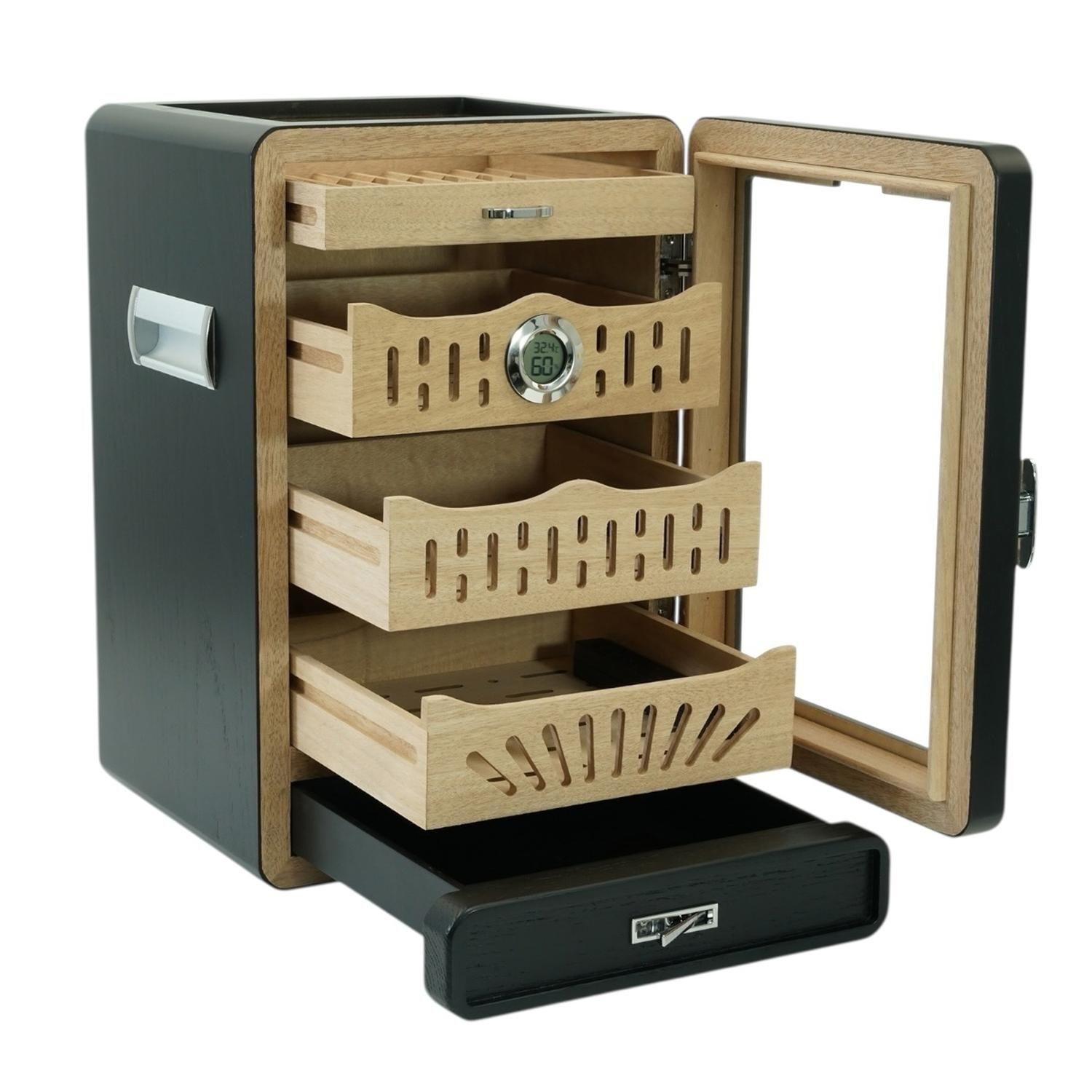 Gabinete Humidor Negro Mate 4 Bandejas y Cajon-3