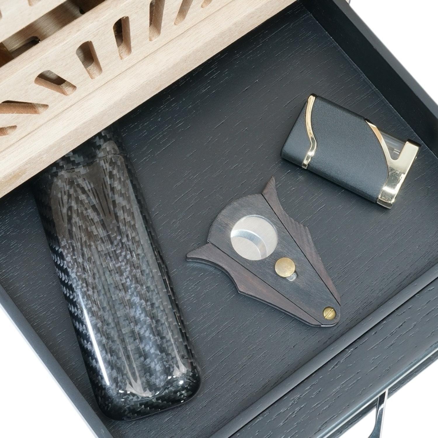 Gabinete Humidor Negro Mate 4 Bandejas y Cajon-7