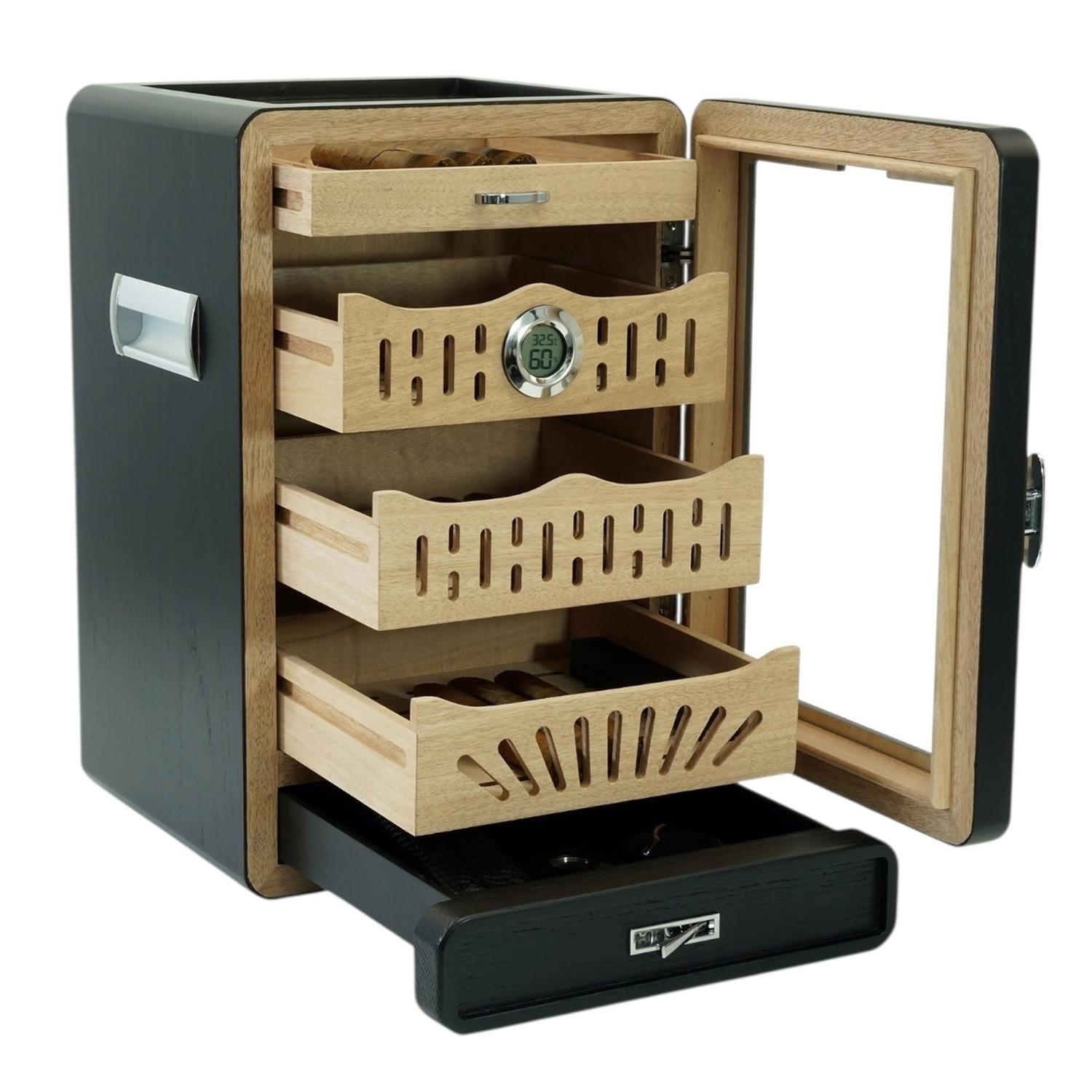Gabinete Humidor Negro Mate 4 Bandejas y Cajon-8
