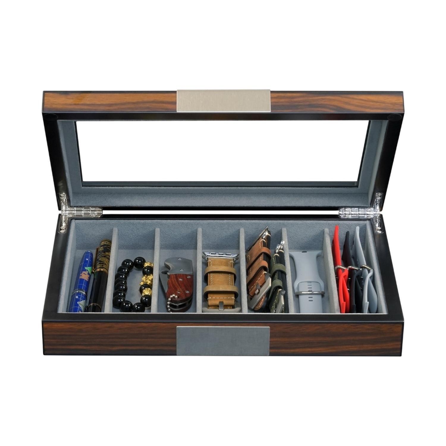 Caja Para Correas De Reloj 7 Espacios Madera Ebano-4