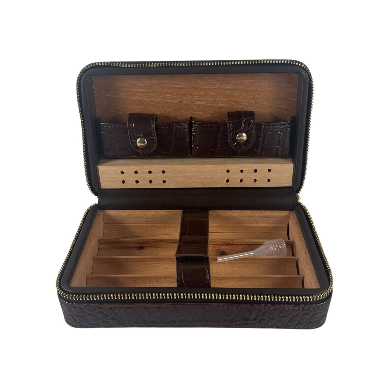 Estuche Humidor de Puros para Viaje Cuero PU Cafe-0