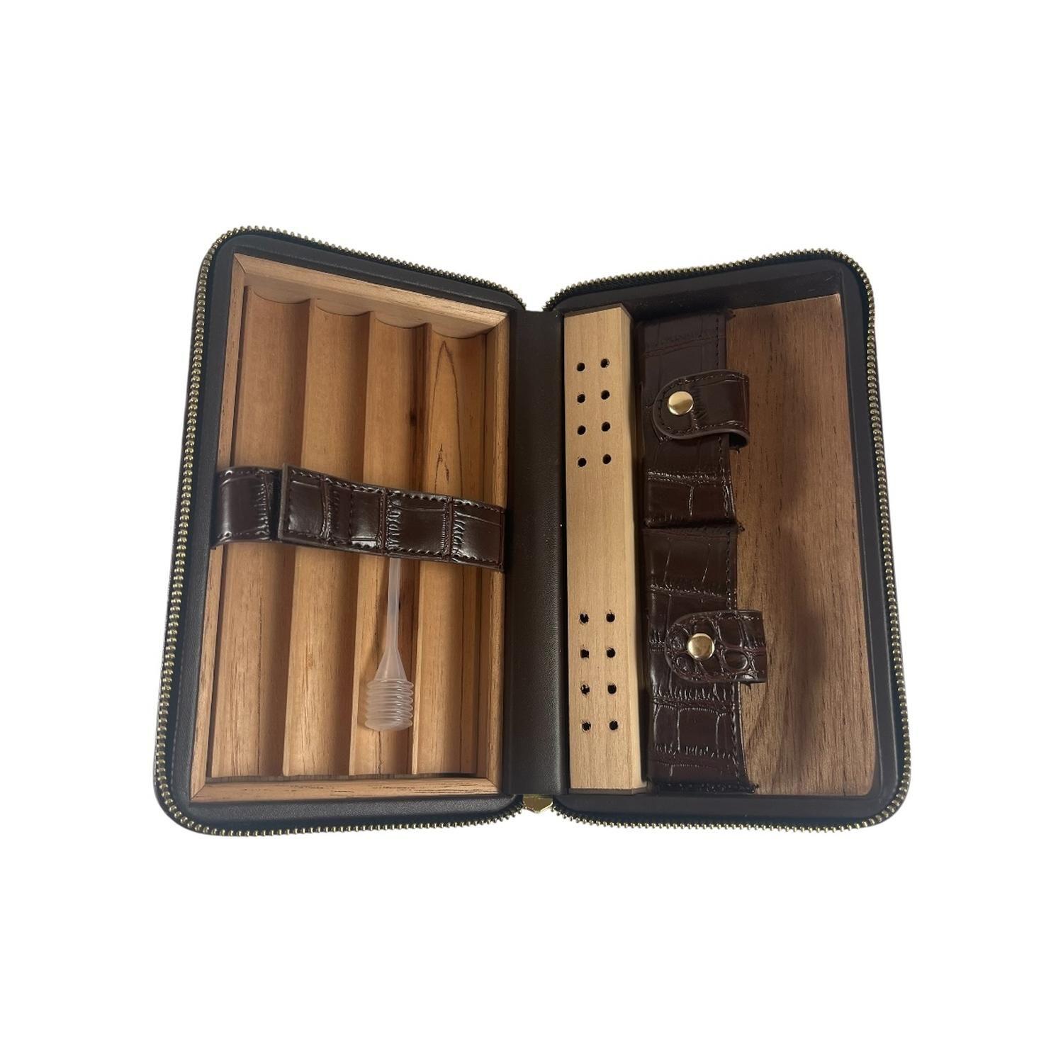 Estuche Humidor de Puros para Viaje Cuero PU Cafe-1