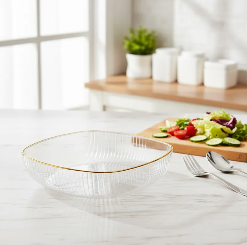 Fuente Ensaladera Plastico Acanalado Borde Dorado 14 5cm-5