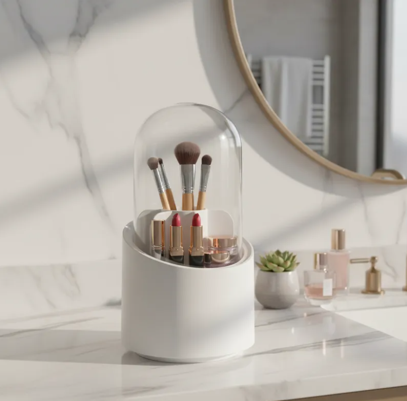 Organizador De Brochas Maquillaje Giratorio Con Tapa Antipolvo-2