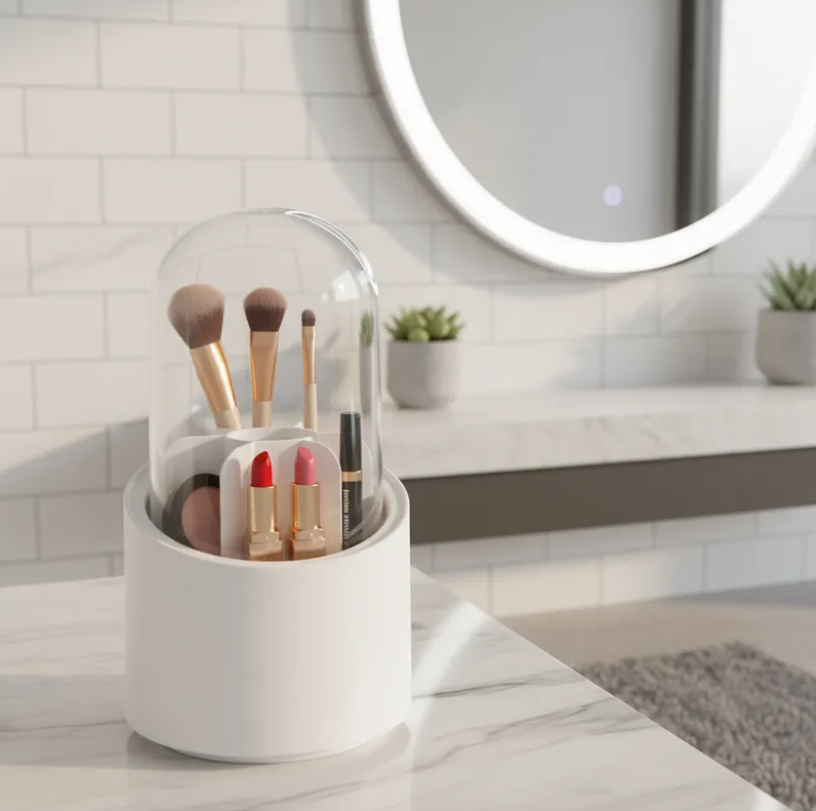 Organizador De Brochas Maquillaje Giratorio Con Tapa Antipolvo-3