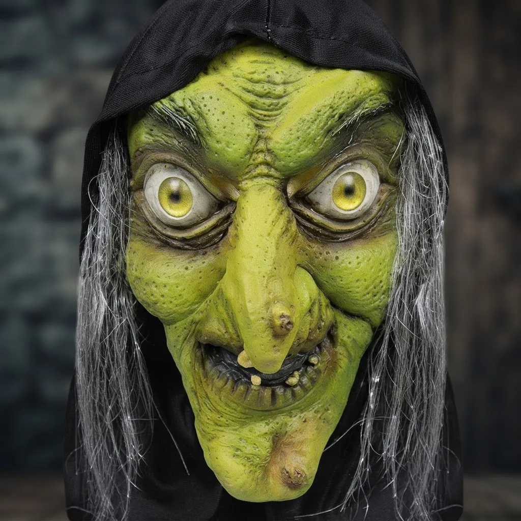 M scara Halloween Bruja Verde Con Pelo Sint tico-1