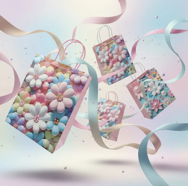 Set x12 Bolsa de Regalo Mediana Flores 3D Pastel 18x24x8 5cm-3